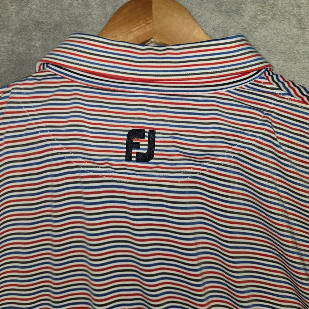FootJoy Mens Striped Golf Polo Shirt Red White Blue CommonGround XL 1010288 - Picture 4 of 9
